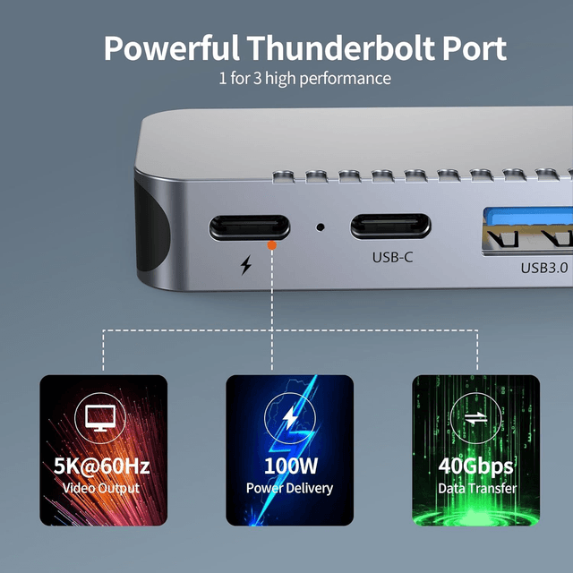 Hub USB-C 8-en-2 pour MacBook Pro & Air – HDMI 4K, Thunderbolt, USB 3.0/2.0, SD/TF, PD 100W