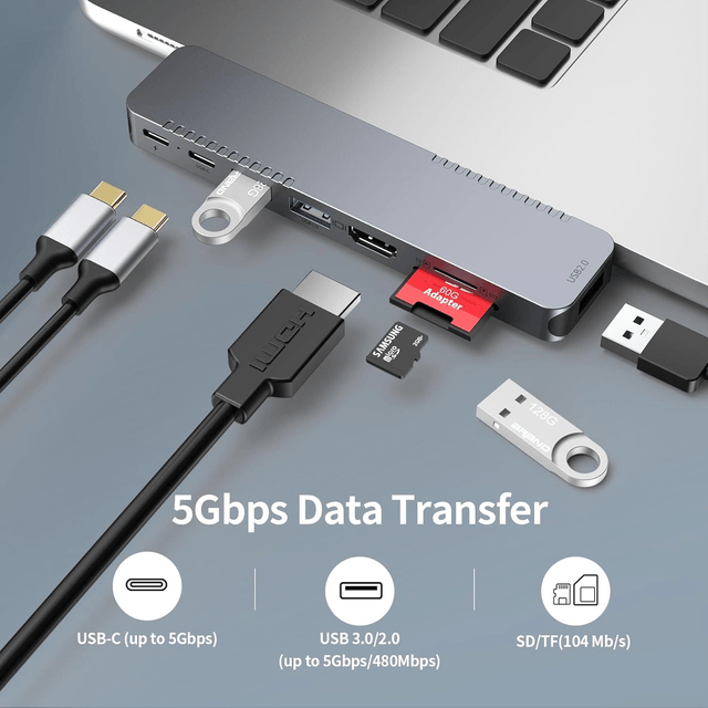 Hub USB-C 8-en-2 pour MacBook Pro & Air – HDMI 4K, Thunderbolt, USB 3.0/2.0, SD/TF, PD 100W