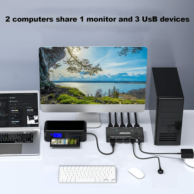 Commutateur KVM HDMI 8K ACOCOO – Double PC avec USB 3.0 & Câble d’Alimentation Inclus
