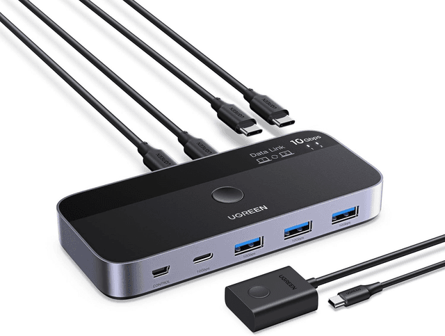 UGREEN KVM Switch USB 3.0 – Partage Clavier, Souris &amp; Fichiers entre 2 PC avec Câbles Inclus