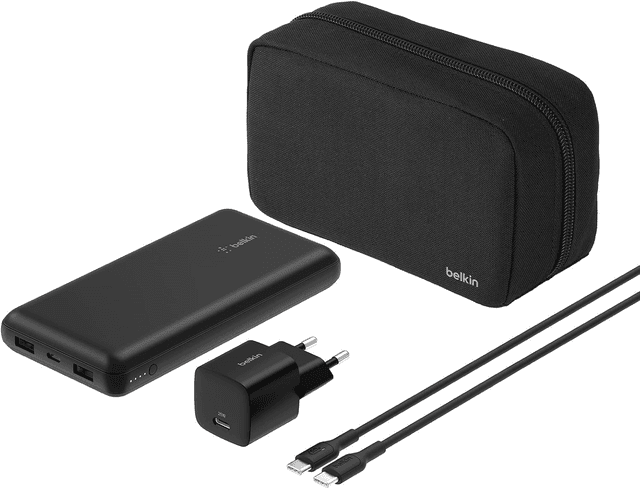 Belkin BoostCharge Pro – Batterie Externe 20 000 mAh + Chargeur Secteur 25 W + Câble USB-C 60 W &amp; Pochette de Transport