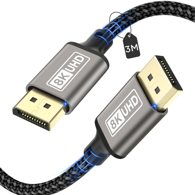 Câble DisplayPort 1.4 8K – 3M, Compatible PC, Moniteur Gaming &amp; Carte Graphique