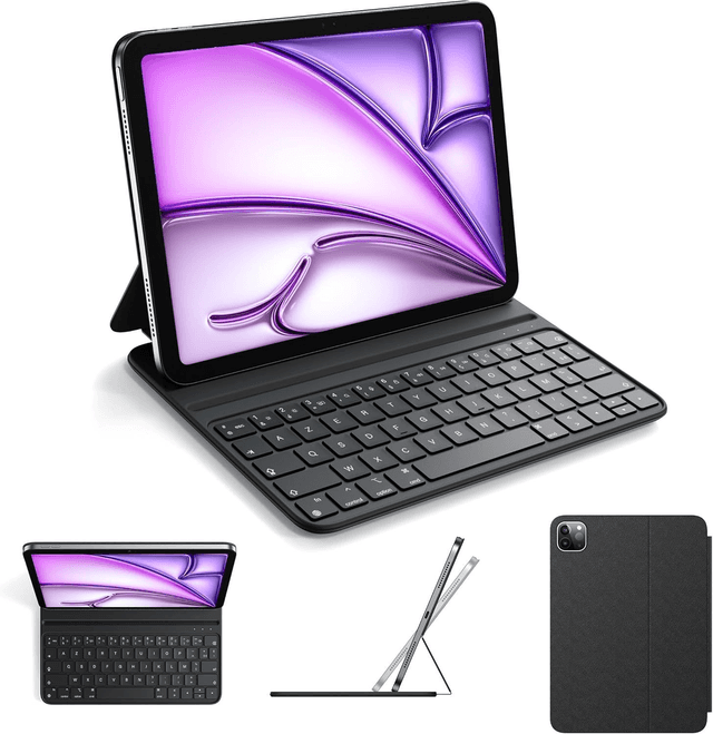 Étui Clavier Magnétique pour iPad Air 11&quot; / iPad Pro 11&quot; (2025–2018) – AZERTY, Smart Folio Ultra-Mince, Noir