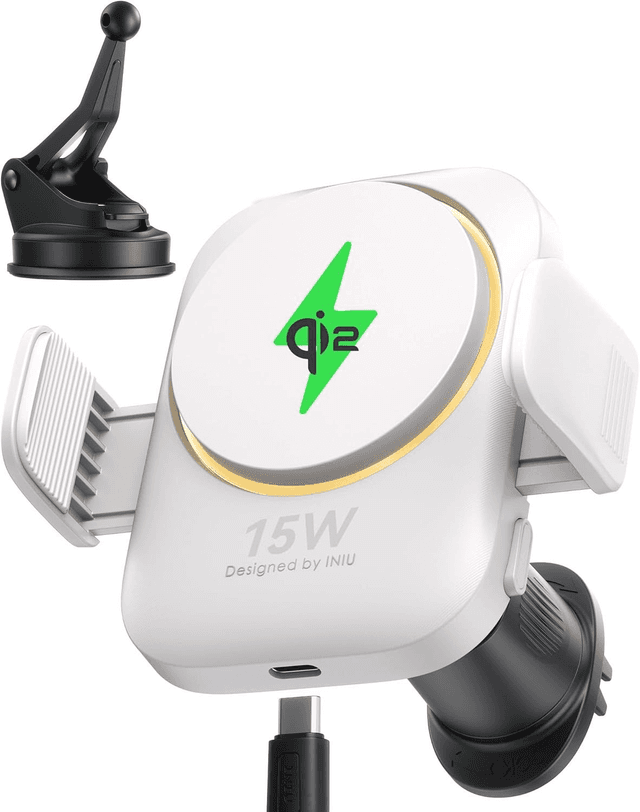 INIU Support Téléphone Voiture Qi2 15W MagSafe avec Ventilateur &amp; LED