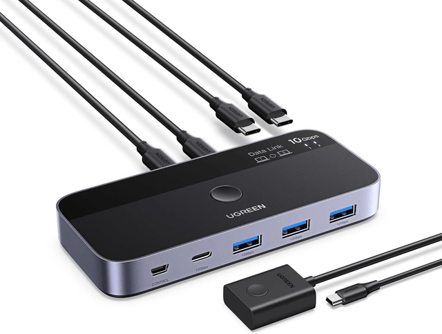 UGREEN KVM Switch USB 3.0 – Partage Clavier, Souris & Fichiers entre 2 PC avec Câbles Inclus