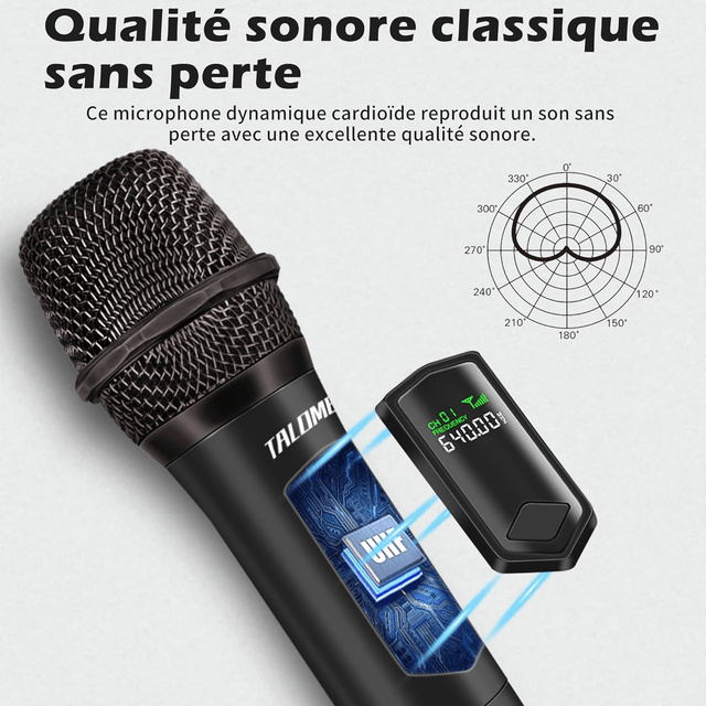 TALOMEN K60 – Kit 4 Micros Sans Fil 2,4 GHz avec Récepteur (50 m) – Karaoké & Fête