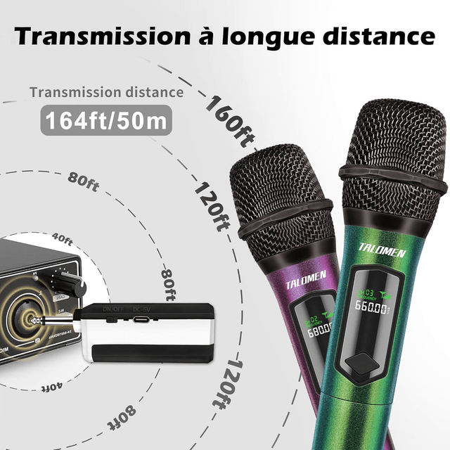 TALOMEN K60 – Kit 4 Micros Sans Fil 2,4 GHz avec Récepteur (50 m) – Karaoké & Fête