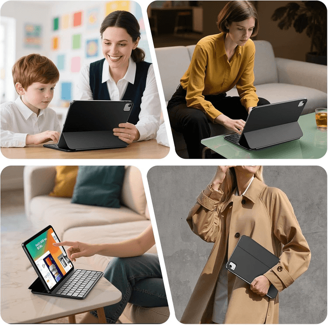 Étui Clavier Magnétique pour iPad Air 11" / iPad Pro 11" (2025–2018) – AZERTY, Smart Folio Ultra-Mince, Noir
