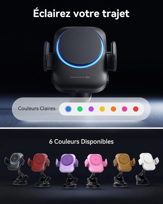 INIU Support Téléphone Voiture Qi2 15W MagSafe avec Ventilateur & LED