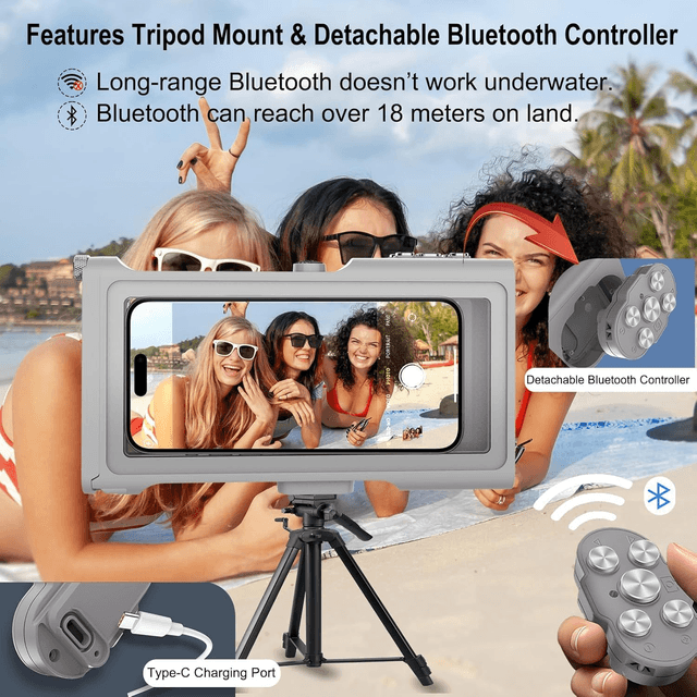 Caisson Étanche Shellbox Pro-Go – Boîtier de Plongée avec Télécommande Bluetooth & Lampe Intégrée – Compatible iPhone 16/15/14/13 & Samsung S24/S23