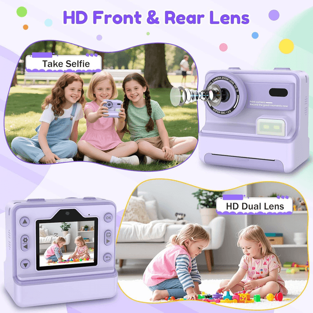 Caméra Photo Instantanée Enfant VSTEXN – 1080p, 48MP, Impression Thermique + SD 32Go & 3 Rouleaux Papier (Violet)