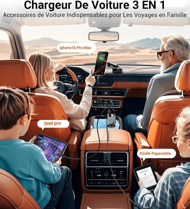 Chargeur Voiture Rétractable USB-C/USB-A – Charge Rapide 45W Coolpow (Allume-cigare)