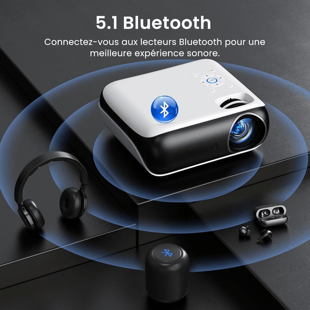 HAPPRUN H1 – Mini Vidéoprojecteur Full HD 1080P Bluetooth avec Haut-Parleur Intégré