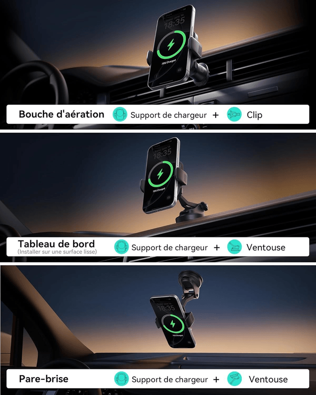INIU Support Téléphone Voiture Qi2 15W MagSafe avec Ventilateur & LED