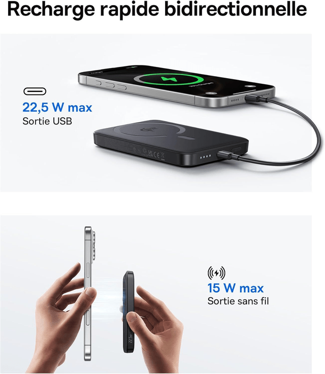 Baseus EnerFill Qi2 – Power Bank Magnétique 10000mAh Certifiée MagSafe