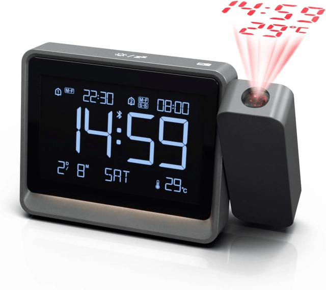 Horloge de Projection Numérique 180° – Double Alarme, Température, Bluetooth & Fonction Snooze