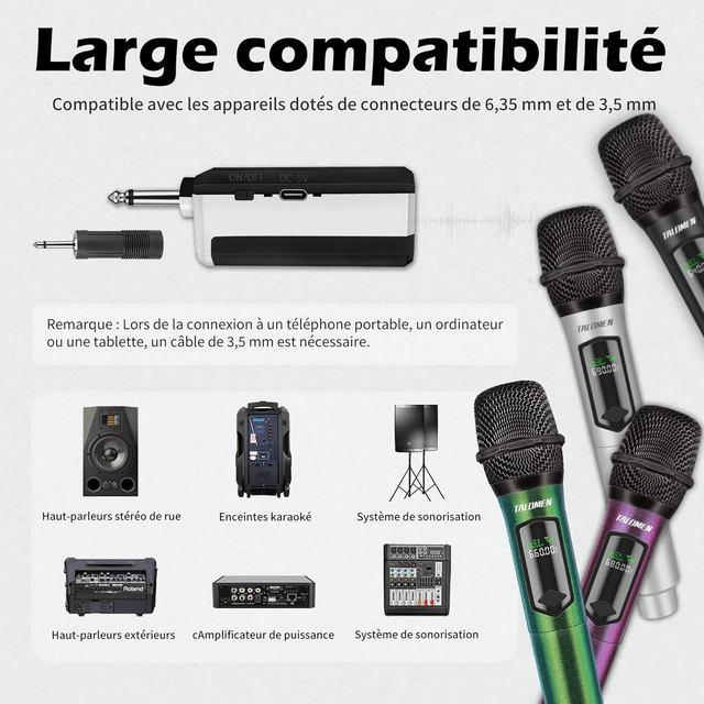 TALOMEN K60 – Kit 4 Micros Sans Fil 2,4 GHz avec Récepteur (50 m) – Karaoké & Fête