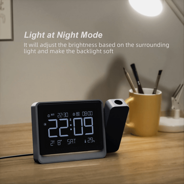 Horloge de Projection Numérique 180° – Double Alarme, Température, Bluetooth & Fonction Snooze