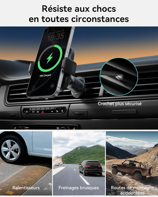 INIU Support Téléphone Voiture Qi2 15W MagSafe avec Ventilateur & LED