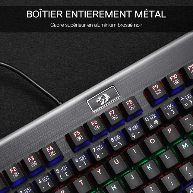 Clavier Mécanique Redragon K561 – Filaire USB, AZERTY Français, RGB Dynamique, Switchs Bleus
