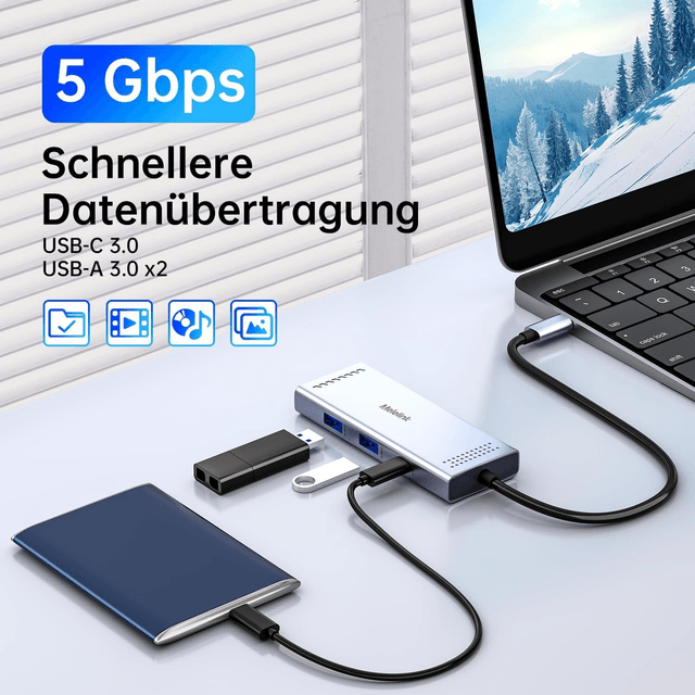 Hub USB-C 6-en-1 Melelink – Adaptateur Multiports avec HDMI 4K, 3 USB 3.0 et Charge Rapide 100W PD pour MacBook, Dell, HP, Lenovo