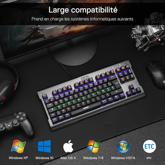 Clavier Mécanique Redragon K561 – Filaire USB, AZERTY Français, RGB Dynamique, Switchs Bleus