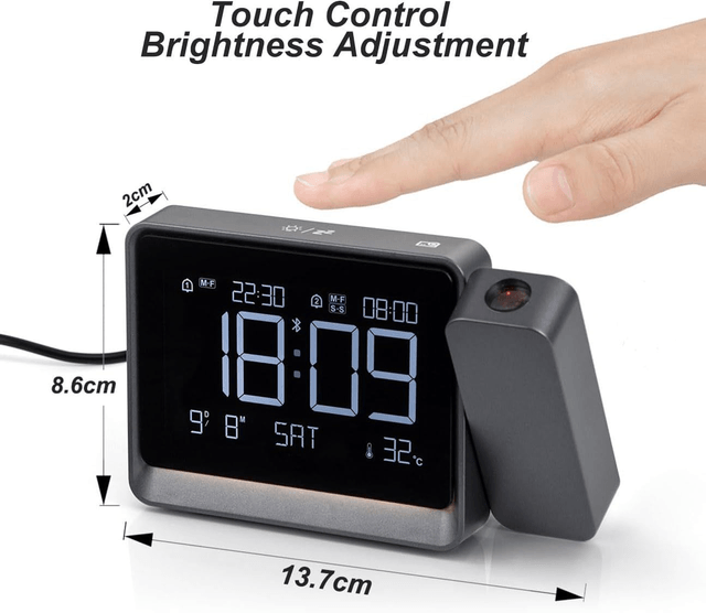 Horloge de Projection Numérique 180° – Double Alarme, Température, Bluetooth & Fonction Snooze