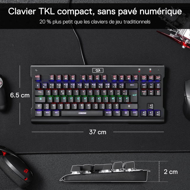 Clavier Mécanique Redragon K561 – Filaire USB, AZERTY Français, RGB Dynamique, Switchs Bleus