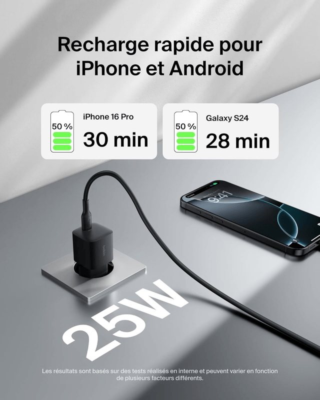 Belkin BoostCharge Pro – Batterie Externe 20 000 mAh + Chargeur Secteur 25 W + Câble USB-C 60 W & Pochette de Transport