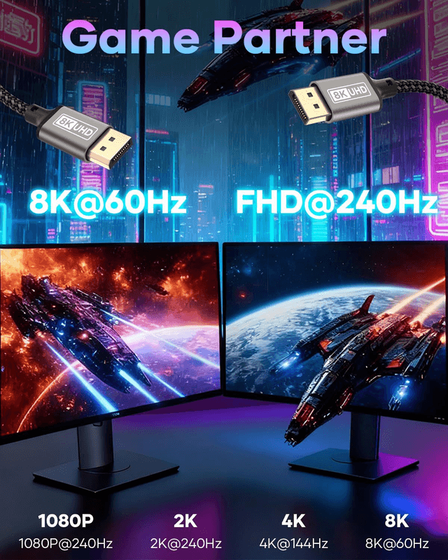 Câble DisplayPort 1.4 8K – 3M, Compatible PC, Moniteur Gaming & Carte Graphique