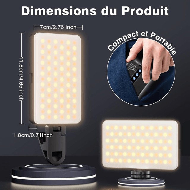 Lampe Selfie LED BNEHOV 90 LED – 3 Modes de Couleur & 10 Niveaux de Luminosité, Clip Universel pour Téléphone, Caméra, PC ou Appareil Photo