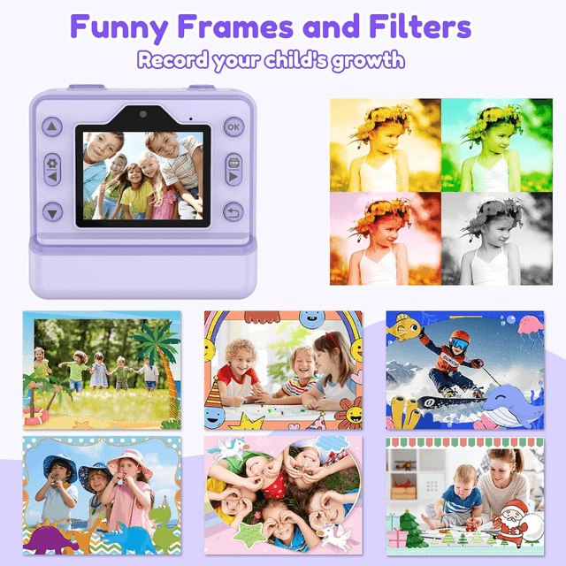 Caméra Photo Instantanée Enfant VSTEXN – 1080p, 48MP, Impression Thermique + SD 32Go & 3 Rouleaux Papier (Violet)