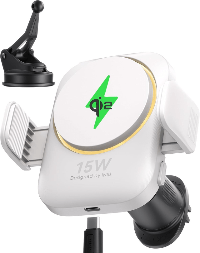 INIU Support Téléphone Voiture Qi2 15W MagSafe avec Ventilateur & LED