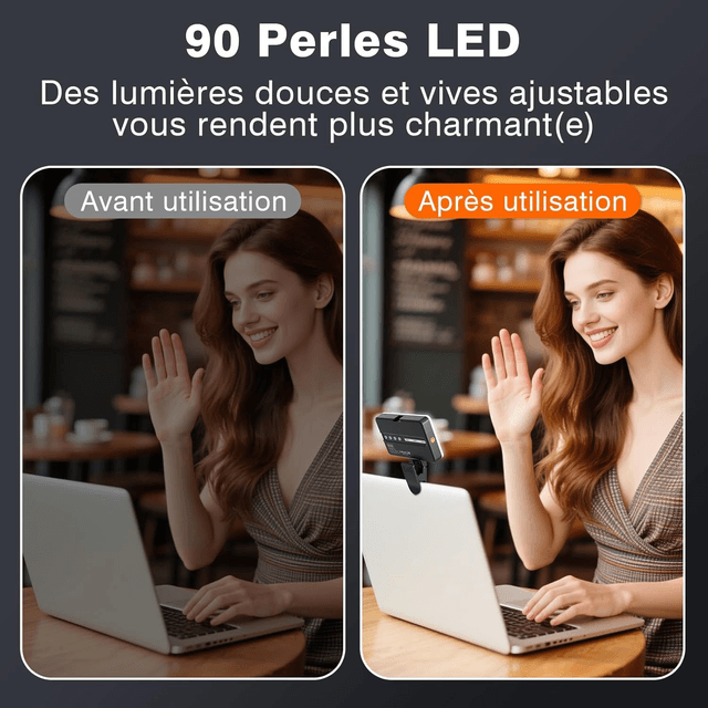 Lampe Selfie LED BNEHOV 90 LED – 3 Modes de Couleur & 10 Niveaux de Luminosité, Clip Universel pour Téléphone, Caméra, PC ou Appareil Photo