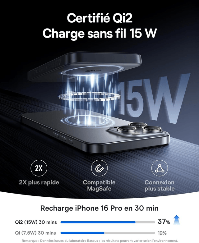Baseus EnerFill Qi2 – Power Bank Magnétique 10000mAh Certifiée MagSafe