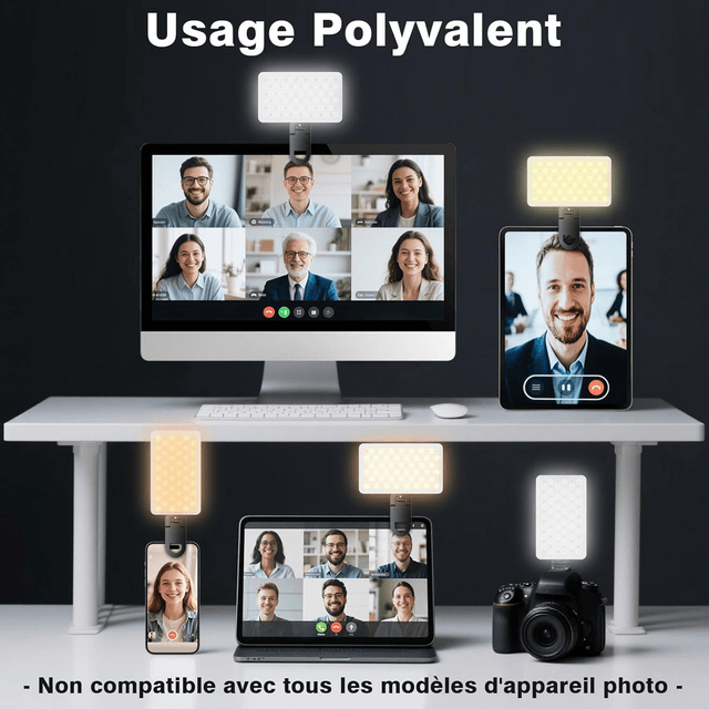 Lampe Selfie LED BNEHOV 90 LED – 3 Modes de Couleur & 10 Niveaux de Luminosité, Clip Universel pour Téléphone, Caméra, PC ou Appareil Photo