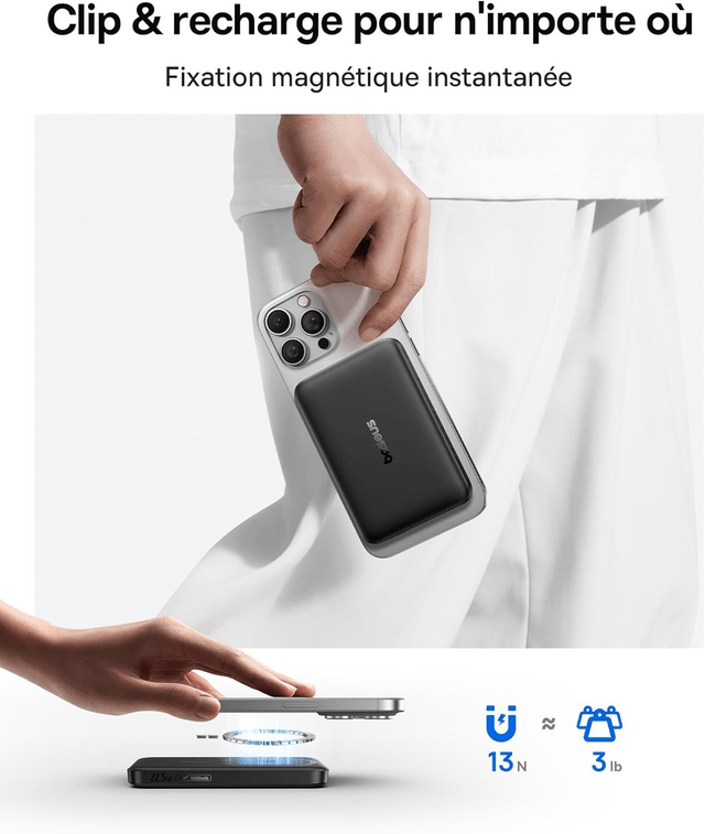 Baseus EnerFill Qi2 – Power Bank Magnétique 10000mAh Certifiée MagSafe