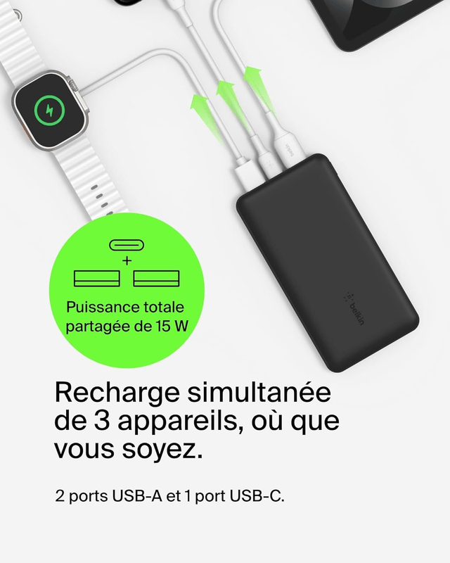 Belkin BoostCharge Pro – Batterie Externe 20 000 mAh + Chargeur Secteur 25 W + Câble USB-C 60 W & Pochette de Transport