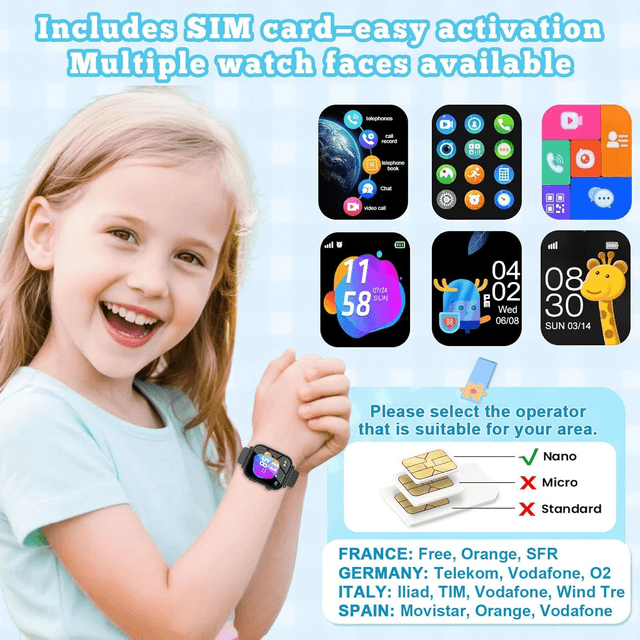 Montre Connectée Enfant 4G CATIGIFT – GPS, Appel Vidéo, SOS, Jeux & Réveil (4-12 Ans)